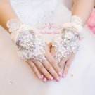 Luxurious Pearl Wedding Gloves Lace Floral Rhinestone Fingerless Bridal Gloves BG0002