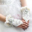 Luxurious Big Drop Rhinestone Bridal Fingerless Gloves Handmade Lace Short Gloves BG0003