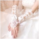 Square Embroidered Satin Cutout Fingerless Gloves, Wedding Gloves BG0009