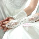 White Long Fingerless Lace Rhinestone Gloves BG0010