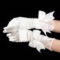 White Short Finger Satin Lace And Rhinestone Bow Gloves BG0011
