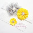 Vintage Lace Frilly Flower Garter, Yellow Rhinestone toss Garter, Handmade Bridal Garters GTF0004Y