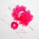 Large Chiffon Rose Flower Garter, Fuchsia Rhinestone toss garter, Wedding Bridal Garters, GTF0003F