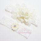 Ivory Rhinestone toss Garter, Ivory Chiffon Rose Garter, Wedding Garter, Bridal Garters, GTF0003I