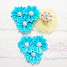 Something Blue Triple Flower Yellow Mesh Silk Bridal Garter, Wedding Garter, Lace Garters GTF0002TUR