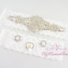Small Circular Crystal Garter, Triple Pearl Rhinestone Toss Garter, Bridal Garter GTA0026