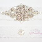 White Lace Large Diamond Garter, Pearl Toss Garter, Wedding Garter, Rhinestone Bridal Garter GTA0003