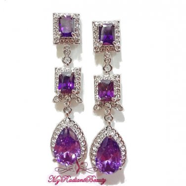 Purple Drop Floral Square Dangle Earring Swarovski Zircon ER0014