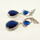 Something Blue Leaf Floral Oval Drop Cz Zircon Swarovski Earring ER0013