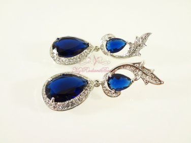 Something Blue Leaf Floral Oval Drop Cz Zircon Swarovski Earring ER0013