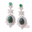 Water drop Floral Leaf Zircon Dangle Earring Rhinestone Crystal, Green Sapphire earrings ER0006