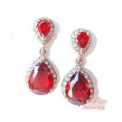 Dual Drop Pierced Dangle Earring Ruby Zircon Swarovski Crystal ER0005