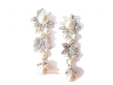 Flower Pearl Dangle Earring Austrian Rhinestone Crystal ER0003