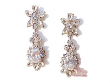 Oval Flower Drop Pierced Earring Zircon Swarovski CrystalWedding Earring ER0001