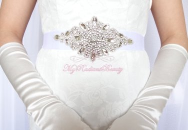 Large Diamond Shape Surround by Crystal Rhinestone Bridal Sash Belt SB0006