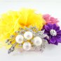 Ivory Pearl and Clear Rhinestone Crystal Diamante Beautiful Bow Brooch BR0011