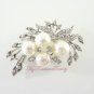 Ivory Pearl and Clear Rhinestone Crystal Diamante Beautiful Bow Brooch BR0011