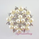 Silver Plated Cream Pearl Clear Rhinestone Crystal leaf Flower, Wedding Brooch, Bridal Brooch BR0030