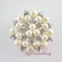 Silver Plated Cream Pearl Clear Rhinestone Crystal leaf Flower, Wedding Brooch, Bridal Brooch BR0030