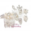Wedding Comb, Pearl Crystal Handmade Flower Hair Comb, Rhinestone Comb, Bridal hair Comb HC0015