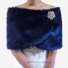 Bridal Navy Blue Faux Fur Wrap, Wedding Stole, Bridal Wrap FW108-N.BLUE