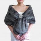 Bridal Gray Faux Fur Stole, Wedding Wrap, Bridal Stole FS108-GRAY