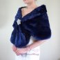 Bridal Navy Blue Faux Fur Stole, Wedding Wrap, Bridal Stole FS108-N.BLUE