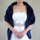 Bridal Navy Blue Faux Fur Long Wrap, Wedding Wrap, Bridal Stole 62" LW108-N.BLUE