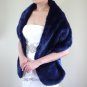 Bridal Navy Blue Faux Fur Long Wrap, Wedding Wrap, Bridal Stole 62" LW108-N.BLUE