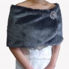 Bridal Gray Faux Fur Wrap, Wedding Stole, Bridal Wrap FW108-GRAY