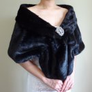 Bridal Black Faux Fur Stole, Wedding Wrap, Bridal Stole FS108-BLKs
