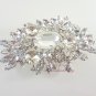 Large Glass Stone and Rhodium Silver Plated Bridal Brooch Pin BR0005