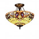 Handcrafted Tiffany Style Victorian 2 Light Glass Semi Flush Ceiling Fixture