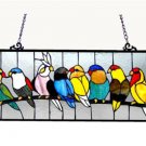 25.5x10.5 Handcrafted Tiffany Style "BIRDIES" Birds Stained Glass Window Panel