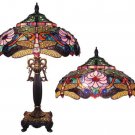 NIB Handcrafted Tiffany Style Dragonfly Stained Glass Table Lamp w/ 19" Shade