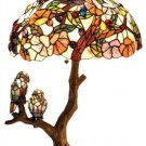Breathtaking Handcrafted Tiffany Style Birds Stained Glass Double Lit Table Lamp