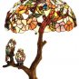 Breathtaking Handcrafted Tiffany Style Birds Stained Glass Double Lit Table Lamp