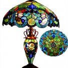 Handcrafted Tiffany Style Stained Glass 3 Light Double Lit Table Lamp 18" Shade