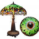 Handcrafted Tiffany Style Stained Glass Dragonfly Table Lamp 18" Shade