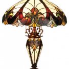 Handcrafted Tiffany Style Stained Glass Victorian Double Lit Table Lamp