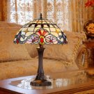 Highly Decorative 2 Light Tiffany Style Victorian Stained Glass Table Lamp