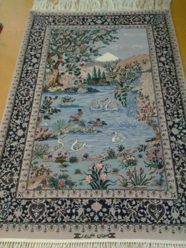 4x6 Authentic Signed Piece Handknotted Persian Esfahan Silk Foundation+Highlight