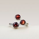 Natural Red Garnet Triple Gemstone Handmade Ring in 925 Sterling Silver