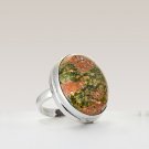Natural Unakite Gemstone Handmade Ring in 925 Sterling Silver