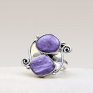 Natural Purple Charoite Gemstone Handmade Ring in 925 Sterling Silver