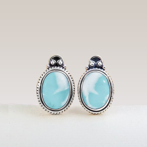 925 Sterling Silver Natural Sky Blue Larimar Gemstone Handcrafted Earring