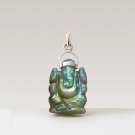 925 Sterling Silver Top Fire Hand Carved Labradorite Gemstone Ganesh Pendant