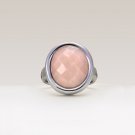 925 Sterling Silver Pink Opal Checkerboard Cut Gemstone Ring