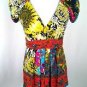 Beige By ECI BLOUSE Sexy Multi-Color Babydoll Top Size Petite (S/M)