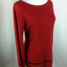 CW SILK/CASHMERE SWEATER in Red Long Sleeve FLATTERING STYLE Boat Neck Collar